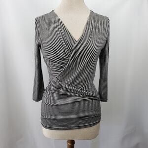Tribal black white stripe surplice style top w/ tummy control XS